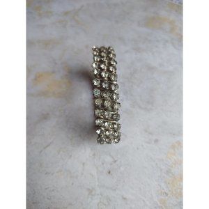 Vintage Silver Rhinestone Stretchy Prom Formal Bracelet Estate Jewelry
